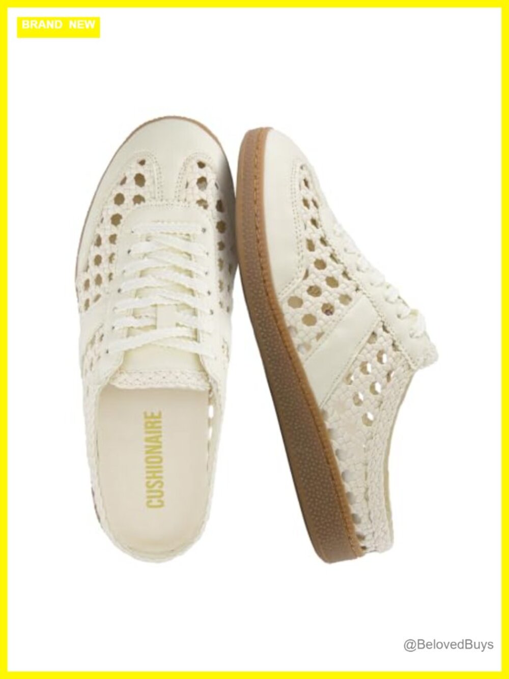 Woven Slip On Backless Sneaker Mules Faux Leather Round Toe